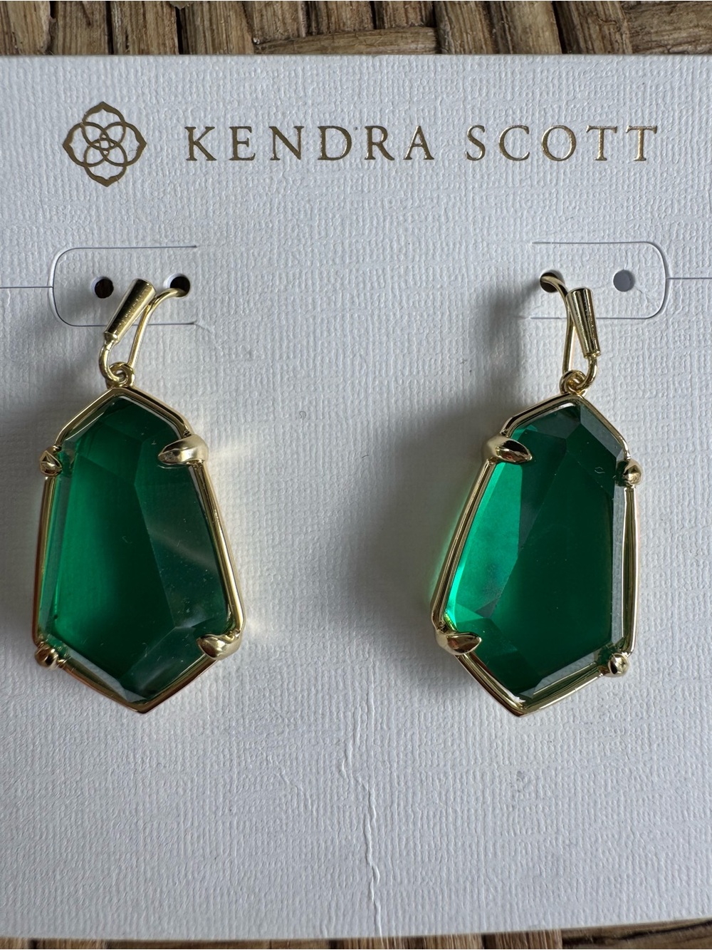 Kendra Scott Alexandria Gold & Emerald Green Drop Earrings